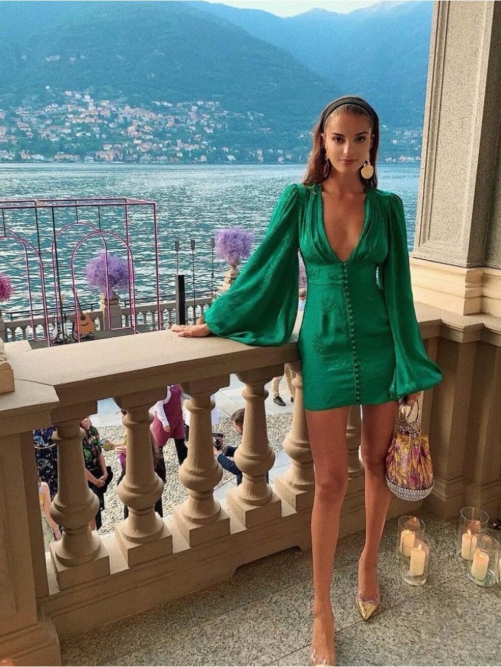 Rat & Boa Emerald Green Floral Plunge Mini Dress - Picture 3 of 5
